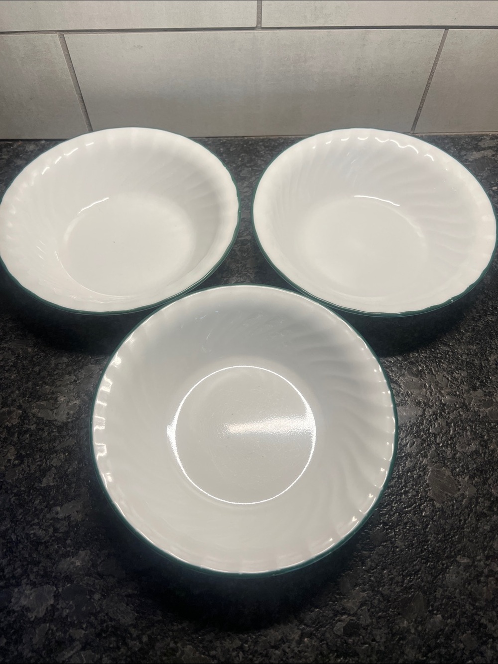 Corelle Callaway White Soup/Cereal Bowls with Green Rim - Set of 3